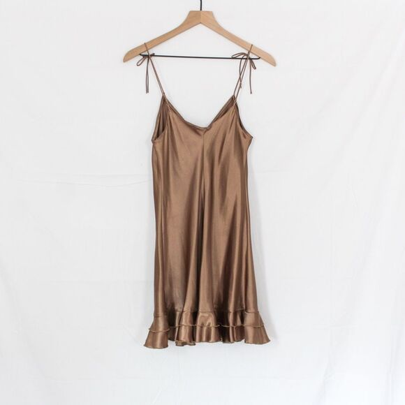 Vintage La Senza Satin Feel Slip Sleep Dress Tie Straps Frill Hem Small - Picture 3 of 6